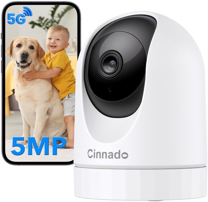Cinnado كاميرا أمان داخلية 5MP - كاميرات واي فاي مزدوجة 5G/2.4G لأمان المنزل مع صوت وفيديو مثالية لمراقبة الحيوانات الأليفة/المربية/الطفل، تتبع تلقائي 360، تخزين SD/سحابي، تدعم أليكسا/جوجل هوم، D1 - Image 1